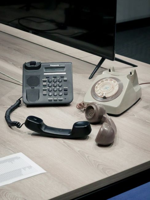 Telephones on a desk in a law office